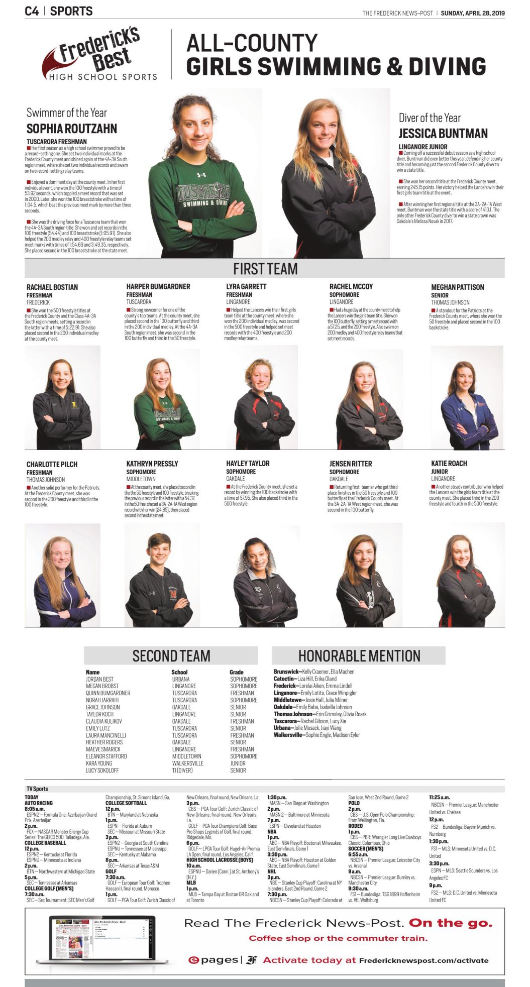 18 19 All County Girls Swimming And Diving Frederick County Fredericknewspost Com