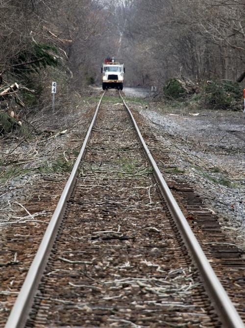 Storm damage blocks railroad tracks