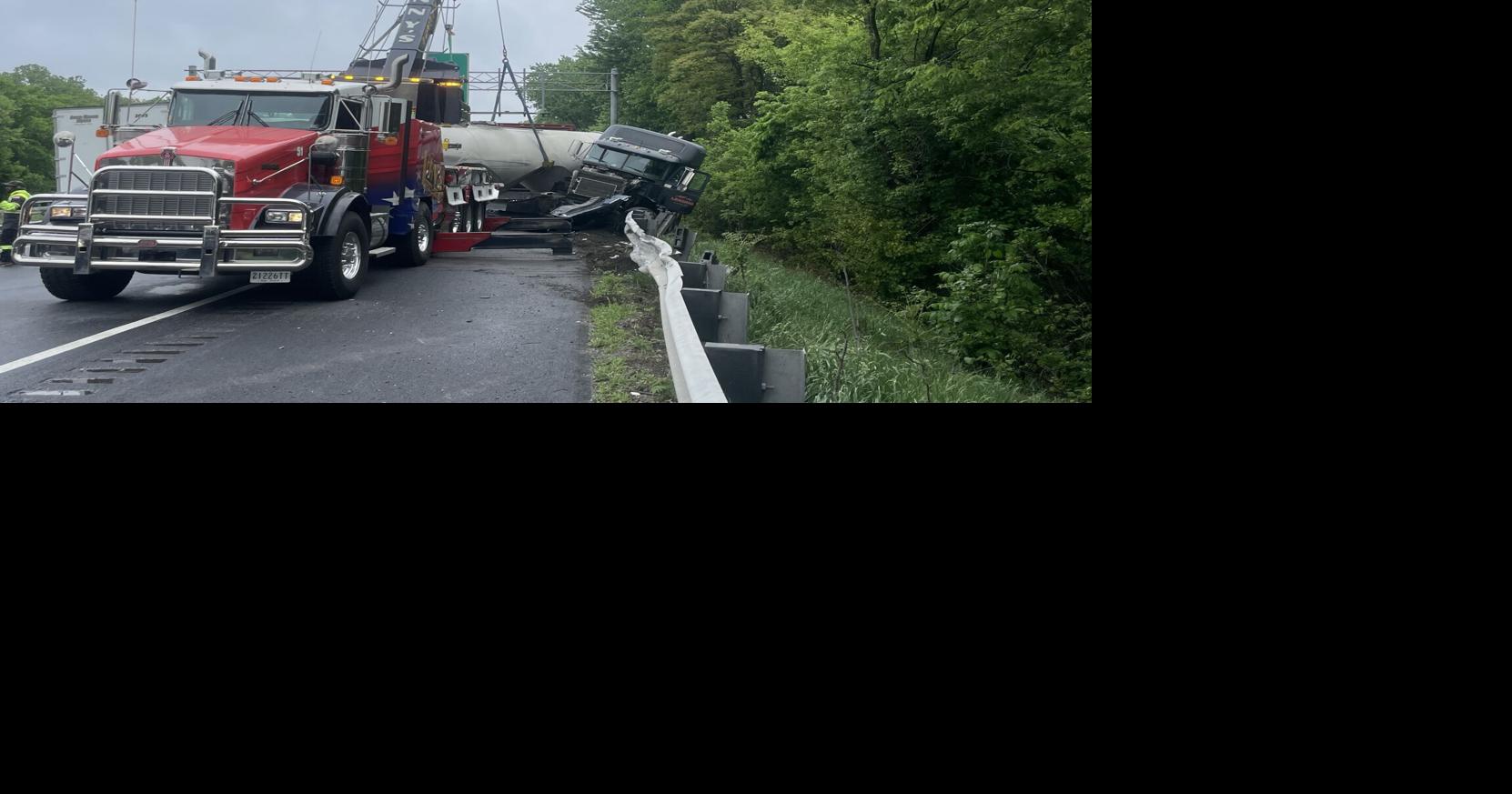 Jackknifed semi-truck on I-270 leads to fuel spill, closure of northbound lanes