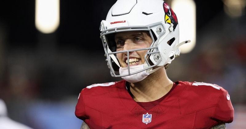Arizona Cardinals quarterback Carson Beck (19) reacts during the game against the Carolina Panthers at Tom Benson Hall of Fame Stadium.
