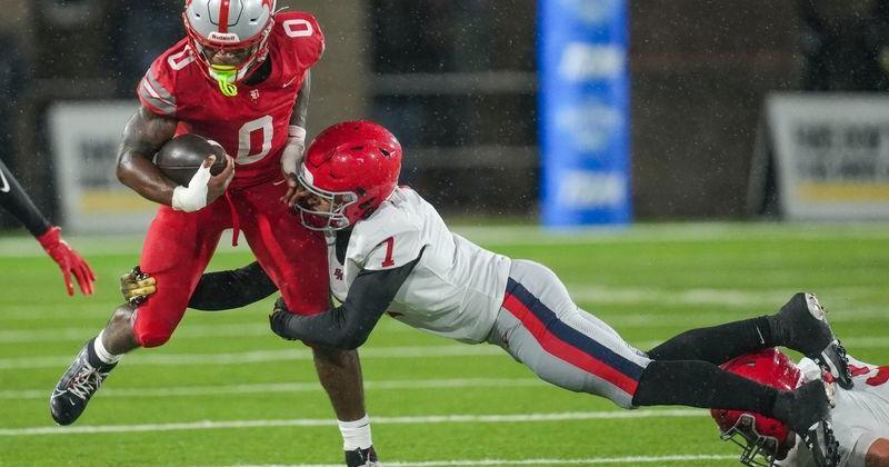 Brentwood Academy's Easton Jointer (7) tackles Baylor's David Gabriel Georges (0) during the Division II-AAA championship game at Finley Stadium in Chattanooga, Tennessee on Dec. 4, 2025.