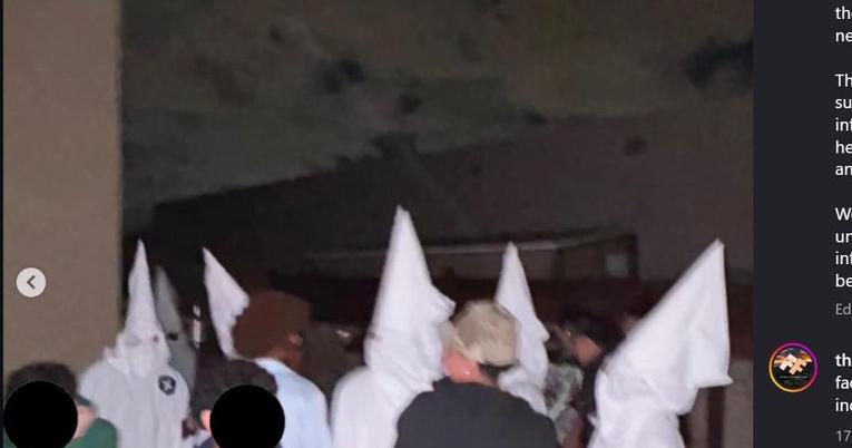 Video clips and photos on social media depict about six people in pointy white KKK robes in what appears to be a backyard, as shared by Fam El Paso.