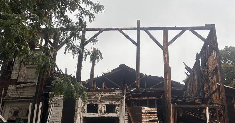 The South Bushwick Church after a fire collapsed its steeple Friday.