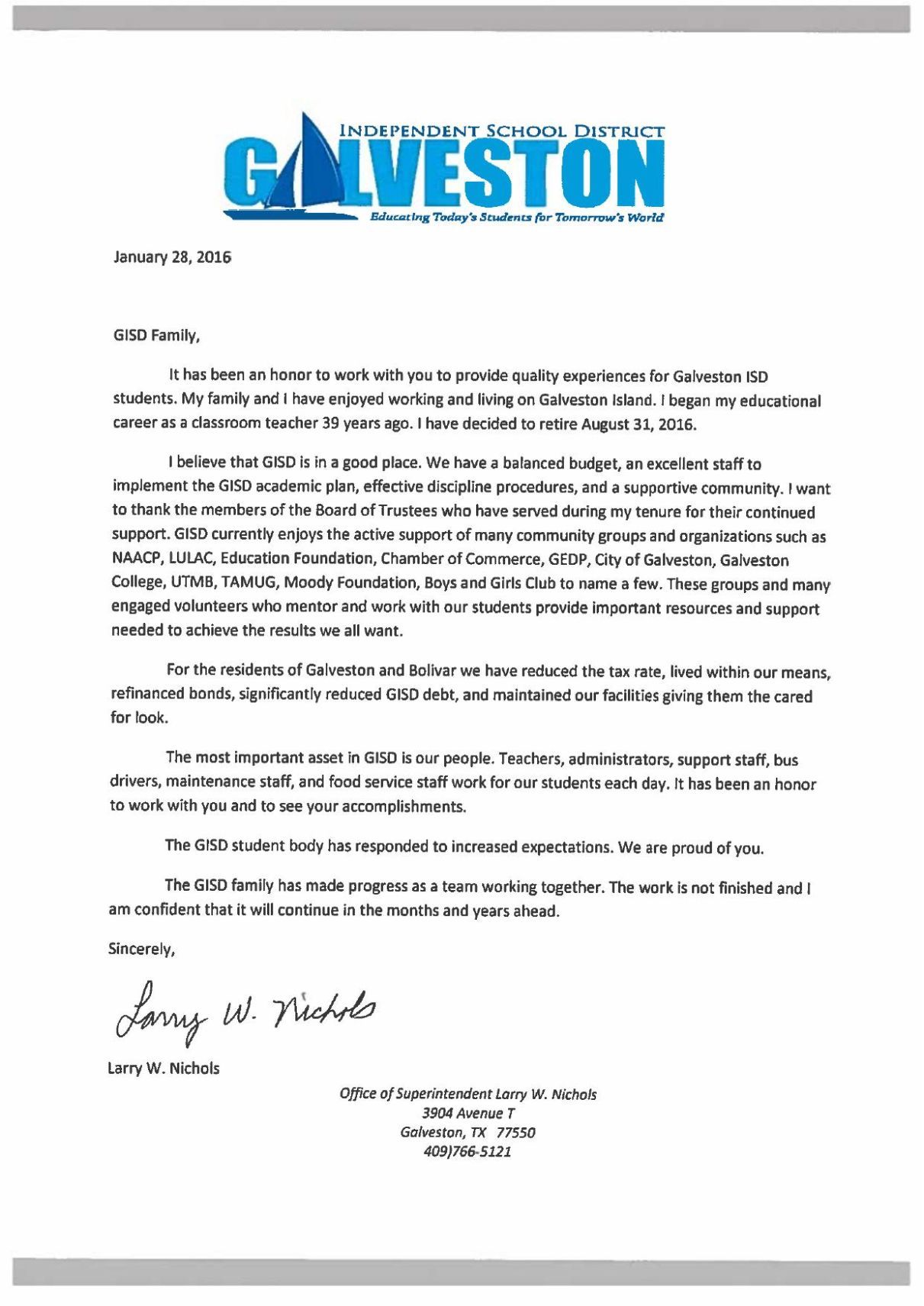 nichols retirement letter news the daily news retirment letter