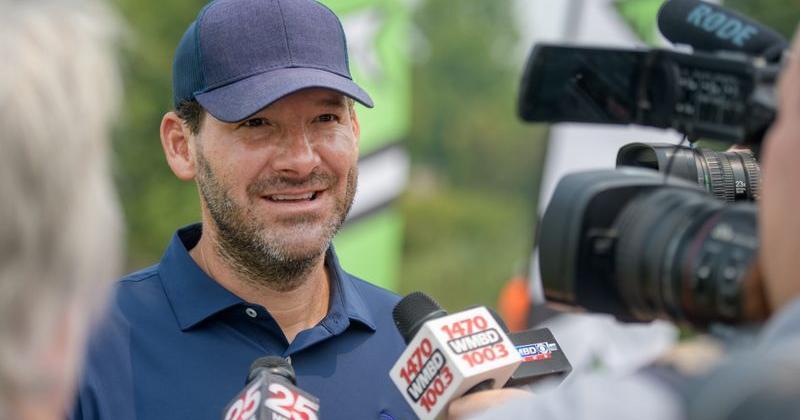 CBS sportscaster and former NFL quarterback Tony Romo chats with the media Tuesday, June 27, 2023 during the OSF Children's Hospital of Illinois Championship & Pro-Am at Metamora Fields Golf Club.
