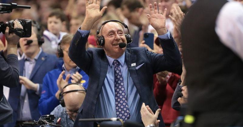ESPN analyst Dick Vitale is recognized for his return to Allen Fieldhouse during Saturday's game against Indiana.