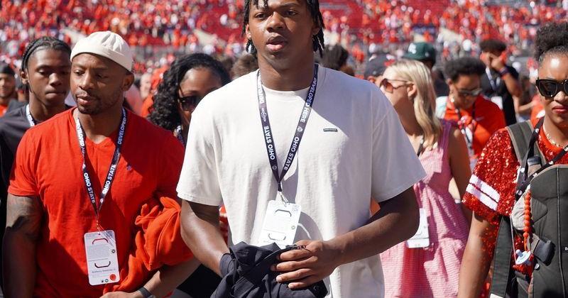 Anthony Sweeney, Our Lady of Good Counsel defensive end soaks up the atmosphere of the game between the Ohio State Buckeyes and Texas Longhorns at Ohio Stadium on Aug. 30, 2025.