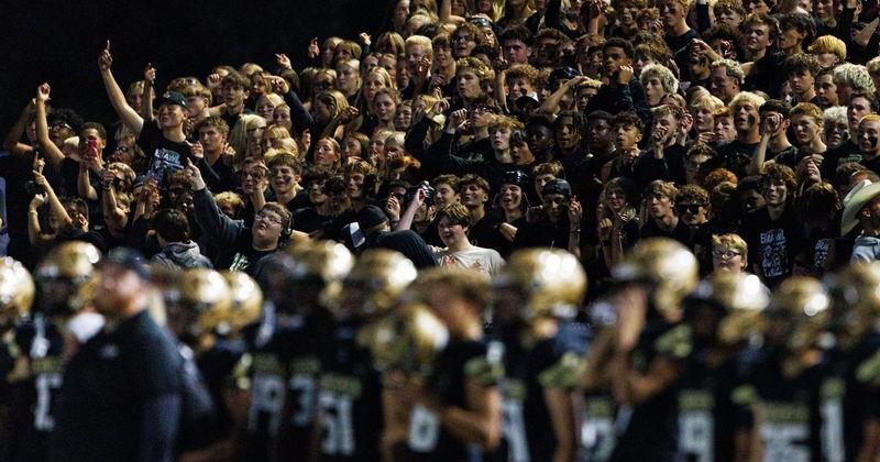 Penn's student section cheers after a touchdown during an IHSAA football game between Penn and Mishawaka at Penn High School on Friday, Aug. 29, 2025, in Mishawaka.