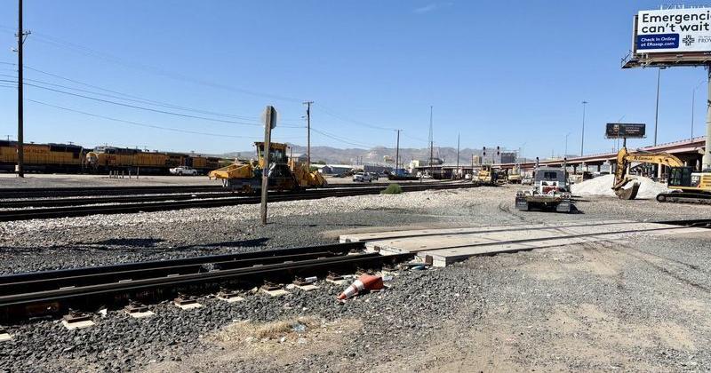 Heavy machinery can be seen at the site of train derailment that occurred Thursday, Aug. 20, 2026, near Downtown El Paso. No injuries or spills were reported as a result of the accident.