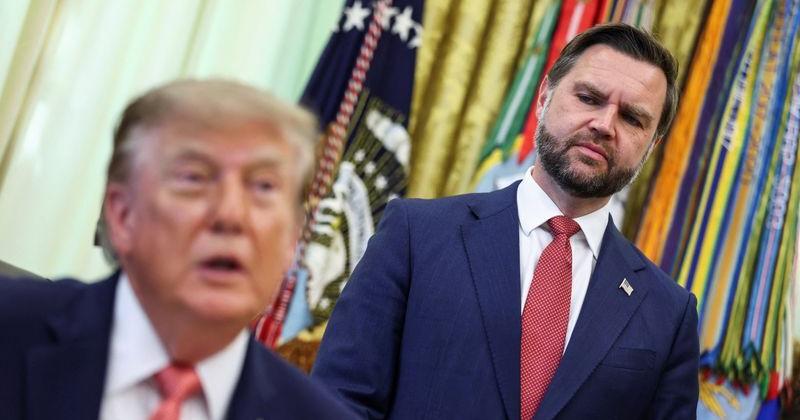 US President Donald Trump and Vice President JD Vance make an announcement in the Oval Office of the White House in Washington