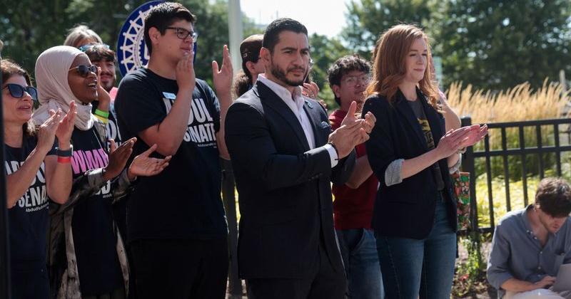 Abdul El-Sayed, winner of Michigan U.S, Democratic primary, waits to speak during a press conference in Detroit,