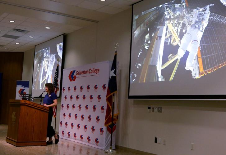 NASA astronaut Christina H. Koch speaks at Galveston College