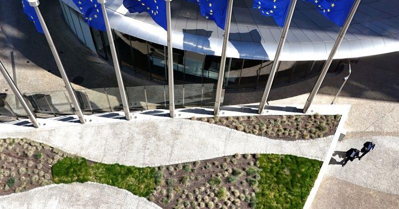 Drone view of the European Commission headquarters in Brussels