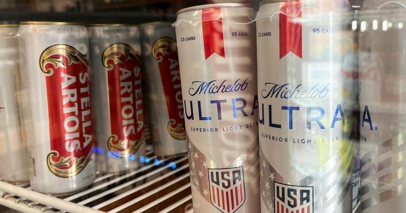 FILE PHOTO: Stella Artois and Michelob Ultra beer are pictured at a liquor store...