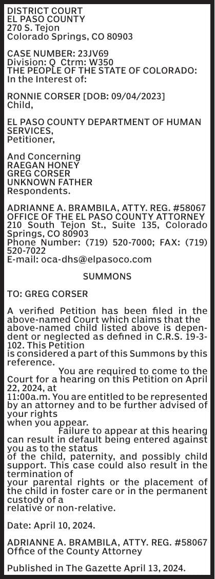 DISTRICT COURT EL PASO COUNTY 270 | Legal Announcements | gazette.com