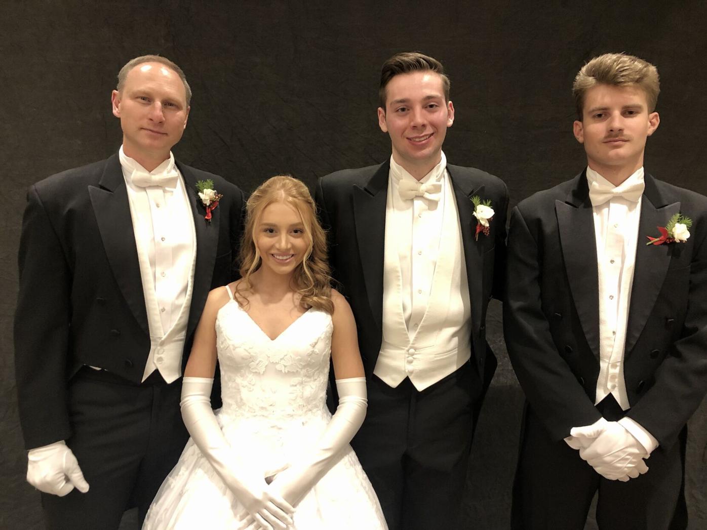 Lt. Col. Glen Hees, 2021 debutante Taylor Hees, Chase Cochran and Cole Murphy.jpeg