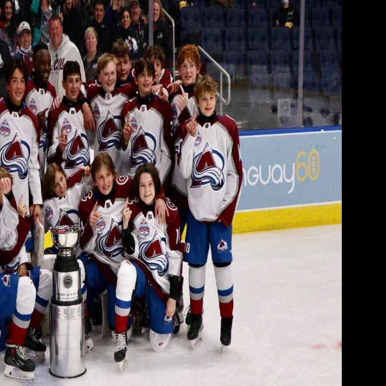 Members of the Colorado Avalanche hockey team watch from the