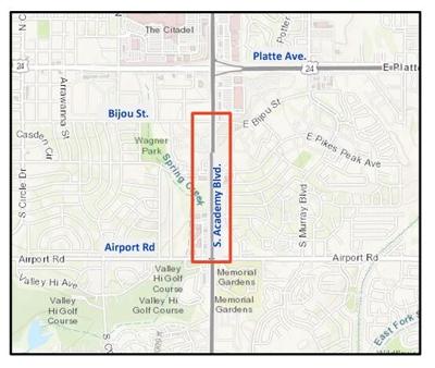 South Academy Boulevard improvements - map 1, bijou street and airport road