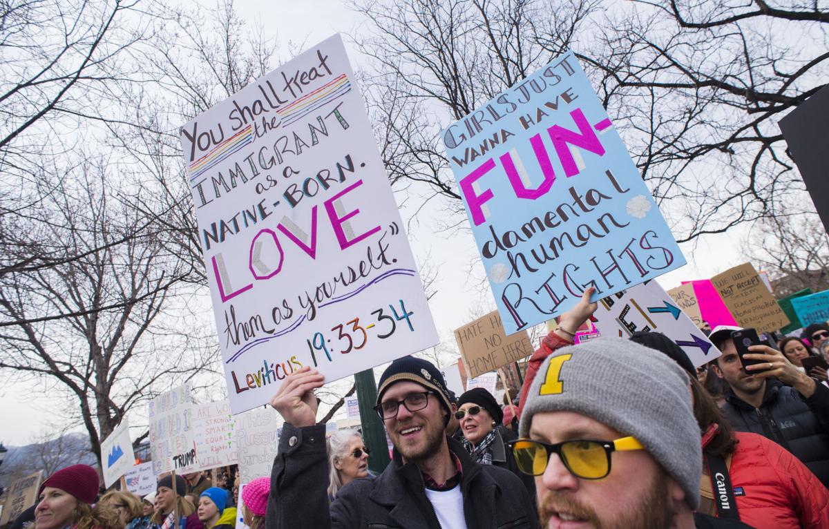 Protesters rally in Acacia Park Saturday, Jan. 21, 2017, before the Colorado Springs Women's March in downtown Colorado Springs. The sister march of the Women's March on Washington, D.C., drew between 5,000 and 10,000 people. (The Gazette, Christian Murdock)