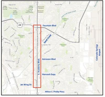 South Academy Boulevard improvements - map 2, east fountain boulevard and jet wing drive