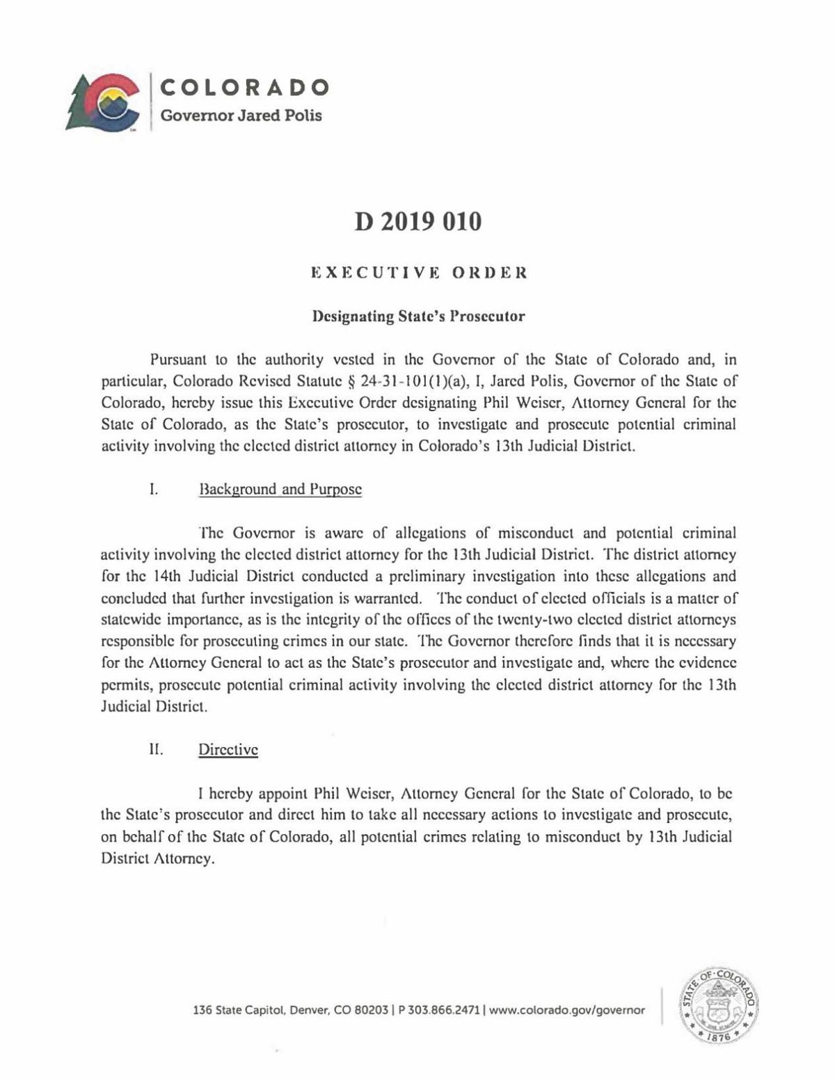 Polis Taps Ag Weiser To Investigate Ne Colorado Da For Potential Criminal Activity Video Colorado Springs News Gazette Com