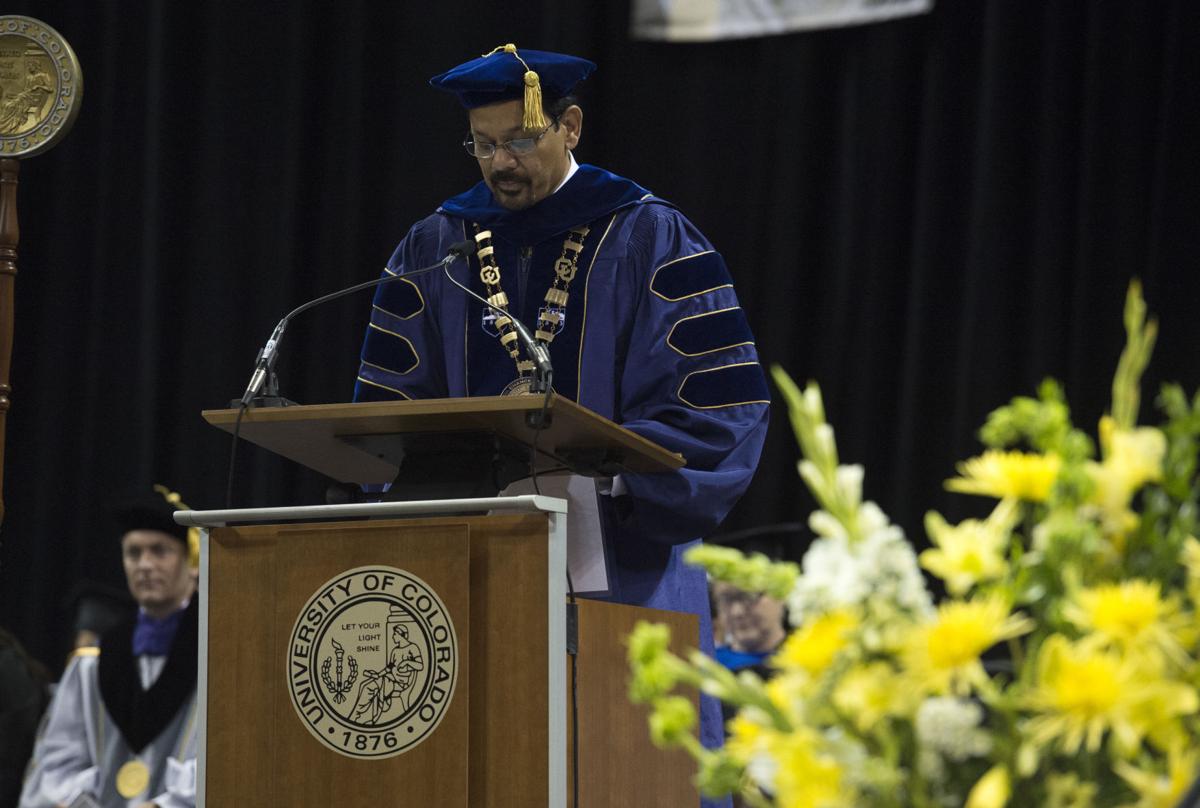Chancellor Venkateshwar Reddy speaks during the University of Colorado at Colorado Springs' morning commencement ceremonies Friday, May 12, 2017, at the Broadmoor World Arena in Colorado Springs. A record 1,532 students received their degrees this Spring. (The Gazette, Christian Murdock)