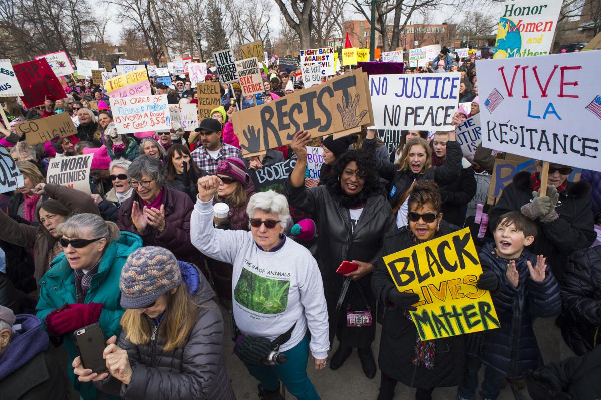 Protesters rally in Acacia Park Saturday, Jan. 21, 2017, during the Colorado Springs Women's March in downtown Colorado Springs. The sister march of the Women's March on Washington, D.C., drew between 5,000 and 10,000 people. (The Gazette, Christian Murdock)