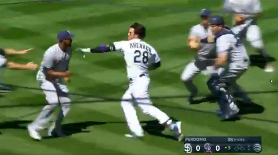 Nolan Arenado throws punches in benches-clearing brawl with Padres