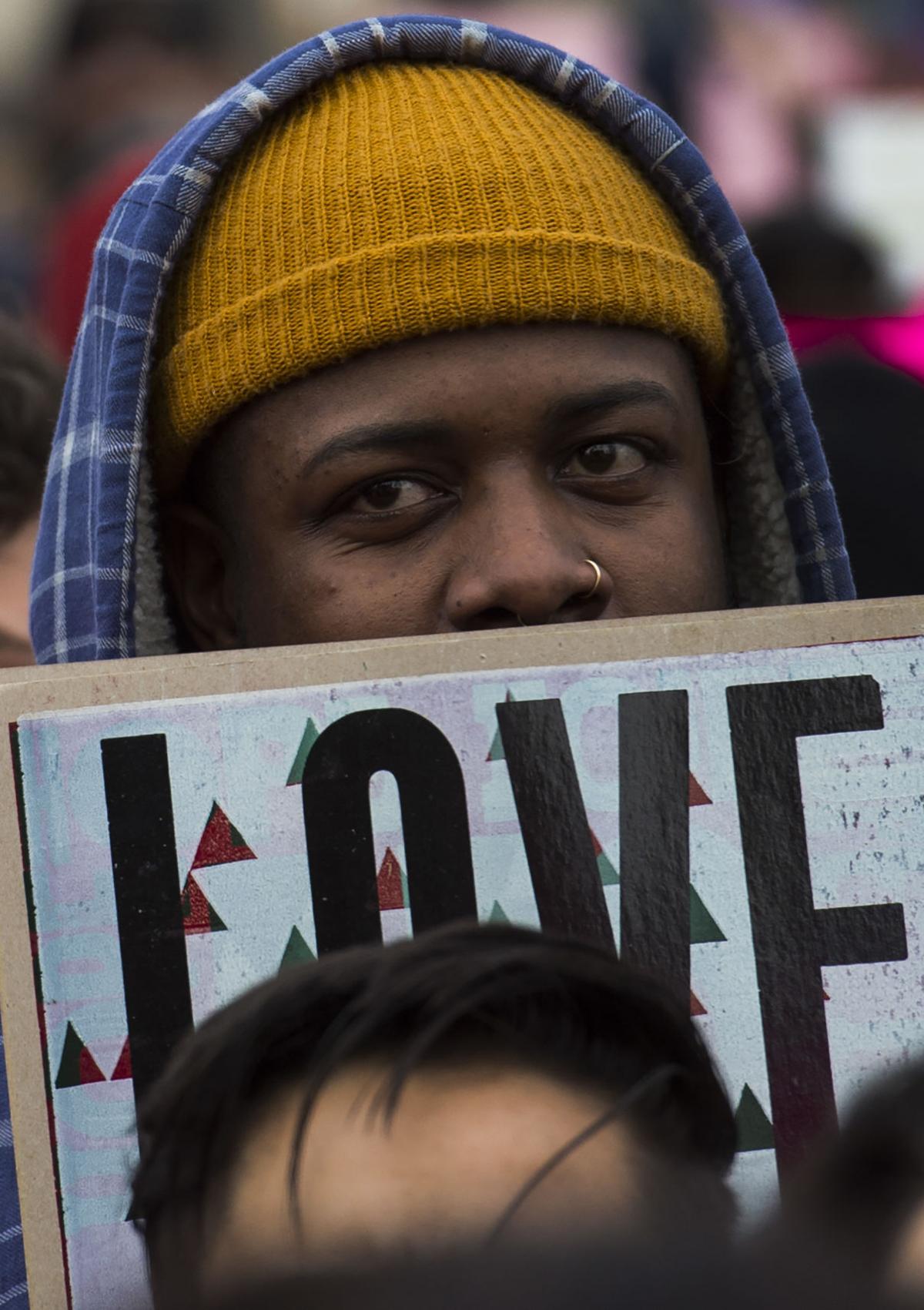 Protesters listen to speakers in Acacia Park Saturday, Jan. 21, 2017, before marching down Tejon Street during the Colorado Springs Women's March in downtown Colorado Springs. The sister march of the Women's March on Washington, D.C., drew between 5,000 and 10,000 people. (The Gazette, Christian Murdock)