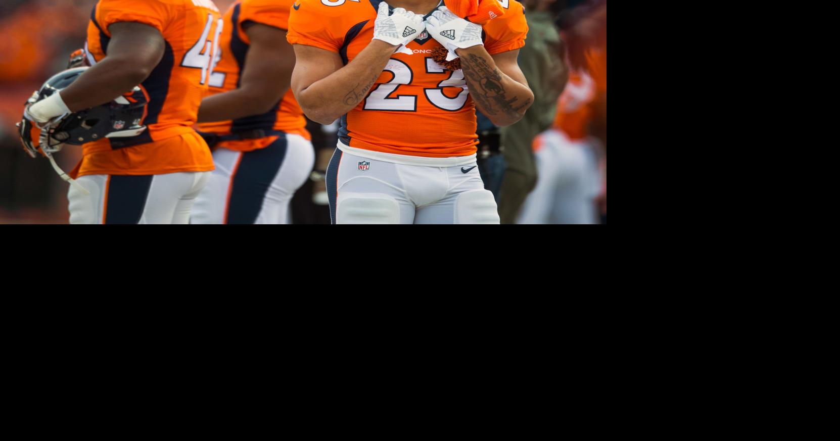 Broncos running back Devontae Booker watches the flyover before Denverâ€™s  game against Oakland Sunday, Jan. 1, 2017, at Sports Authority Field at  Mile High in Denver. (The Gazette, Christian Murdock), Sports