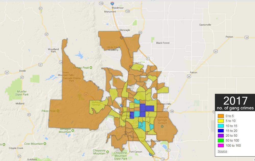 Map: Gang related crime year by year in Colorado Springs Colorado