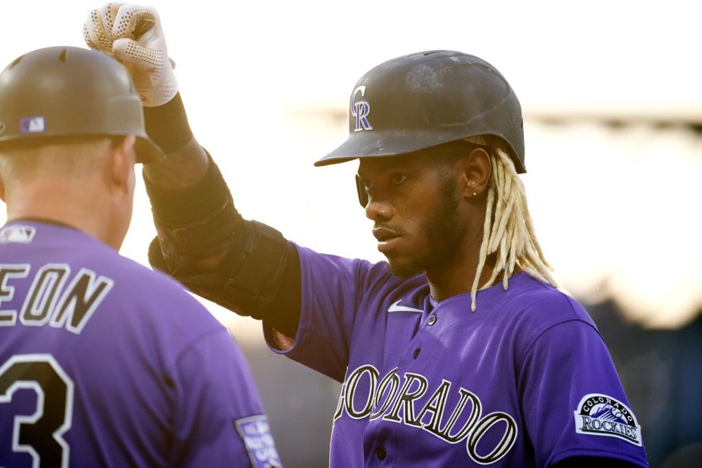 Colorado Rockies outfielder Raimel Tapia (7) during game against