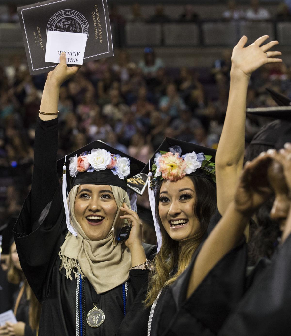Highlights from the University of Colorado at Colorado Springs' morning commencement ceremonies Friday, May 12, 2017, at the Broadmoor World Arena in Colorado Springs. A record 1,532 students received their degrees this Spring. (The Gazette, Christian Murdock)
