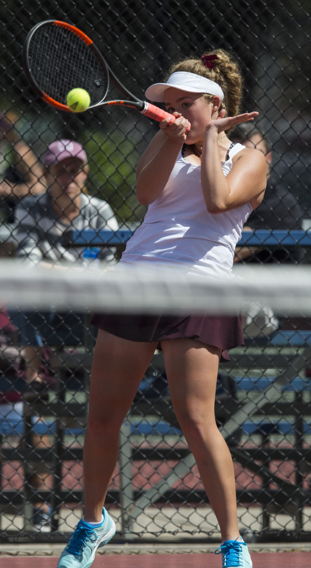Cheyenne Mountain’s Claire Dibble returns a volley during the No. 3 Singles finals against Valor Christian’s Isabella Pacheco Saturday, May 13, 2017, at the 4A State Tennis Championships in Pueblo. Dibble won 7-5, 6-4. (The Gazette, Christian Murdock)