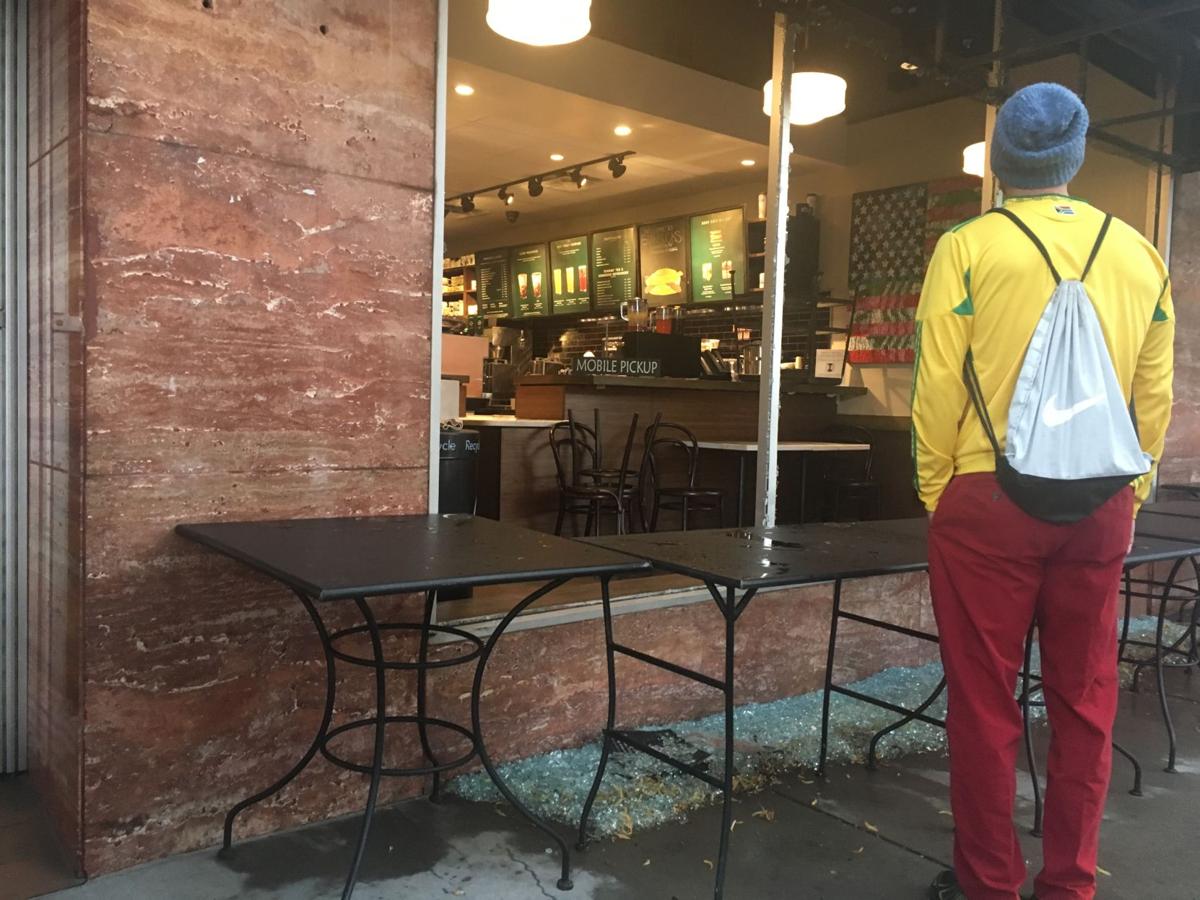 Windows busted out at downtown Colorado Springs Starbucks