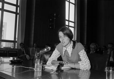 Pat Schroeder testifying in committee in 1973