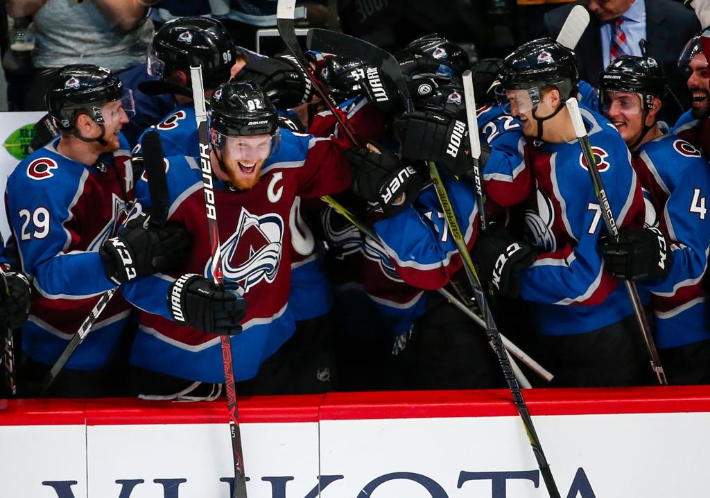 April 18, 2018: Colorado Avalanche center Nathan MacKinnon (29) takes a  shot at the net during the second period in a NHL Stanley Cup playoff  matchup between the Nashville Predators and the