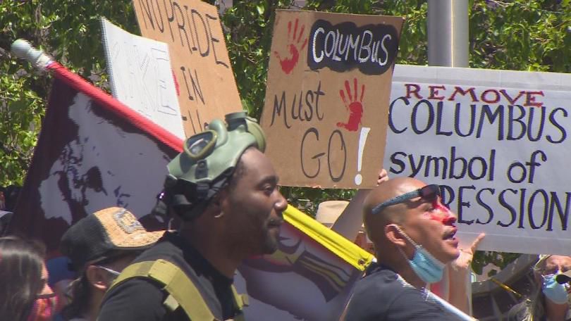 Tensions rise, arrest made during protest over Pueblo's Columbus statue ...