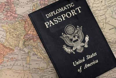 Diplomatic Passport on map of Europe