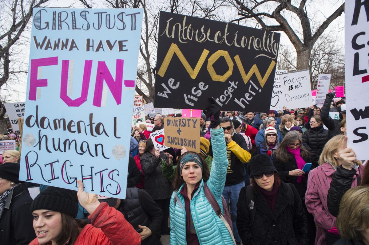 Protesters rally in Acacia Park Saturday, Jan. 21, 2017, during the Colorado Springs Women's March in downtown Colorado Springs. The sister march of the Women's March on Washington, D.C., drew between 5,000 and 10,000 people. (The Gazette, Christian Murdock)