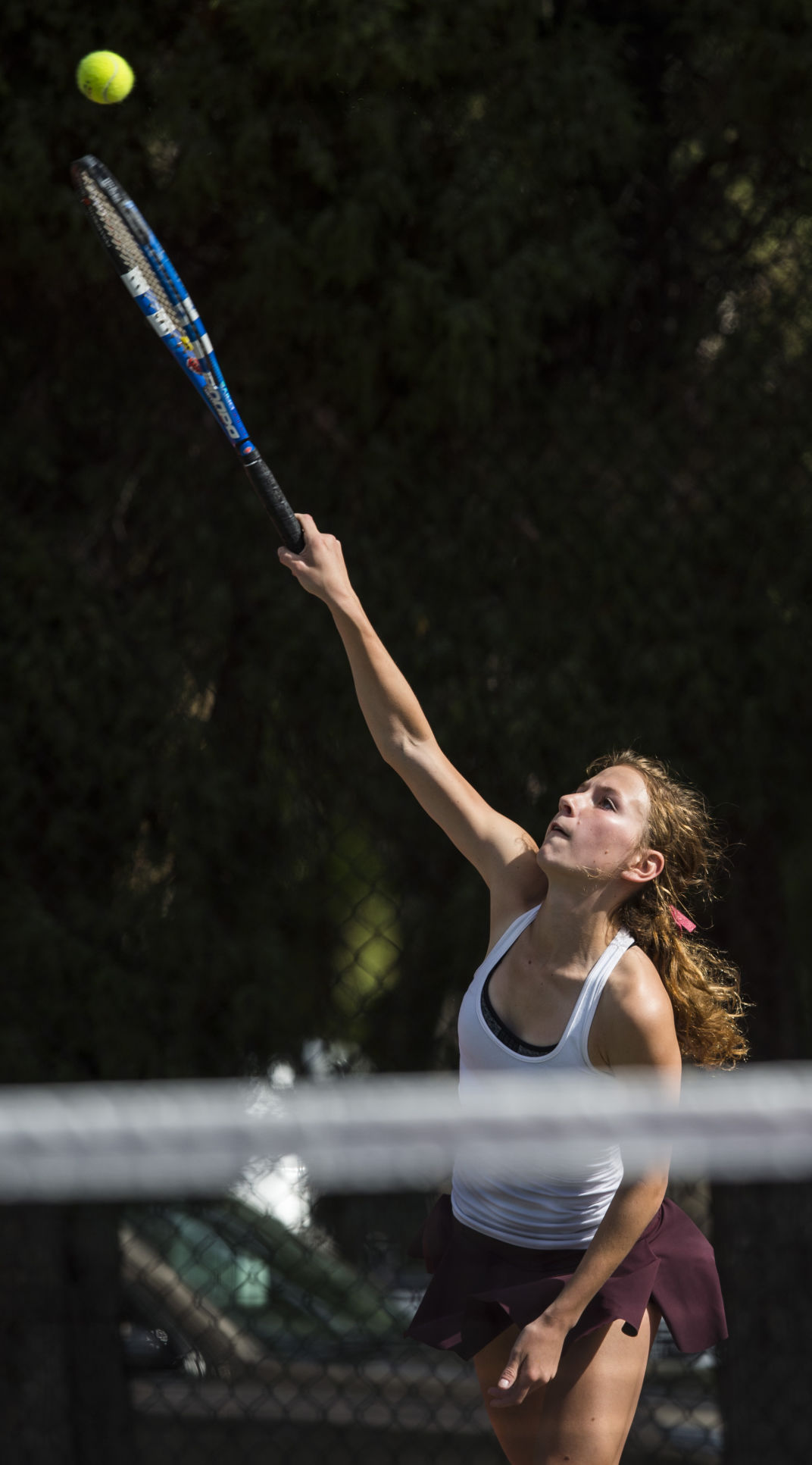 Cheyenne Mountain’s Ally Arenson serves during the No. 1 Doubles finals Saturday, May 13, 2017, at the 4A State Tennis Championships in Pueblo. Arenson and her partner, Casey Ahrendsen won their fourth straight No. 1 Doubles title with a 6-1, 6-2 win over Valor Christian’s Tiffany Parobek and Lucie Hosse. (The Gazette, Christian Murdock)