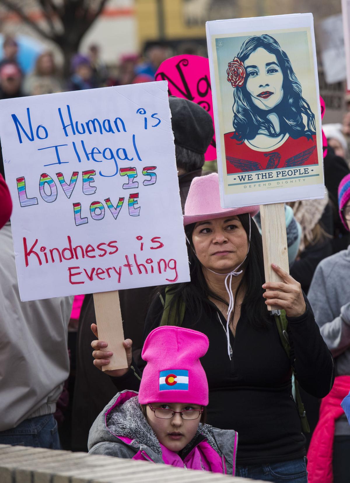 Protesters listen to speakers in Acacia Park Saturday, Jan. 21, 2017, before marching down Tejon Street during the Colorado Springs Women's March in downtown Colorado Springs. The sister march of the Women's March on Washington, D.C., drew between 5,000 and 10,000 people. (The Gazette, Christian Murdock)