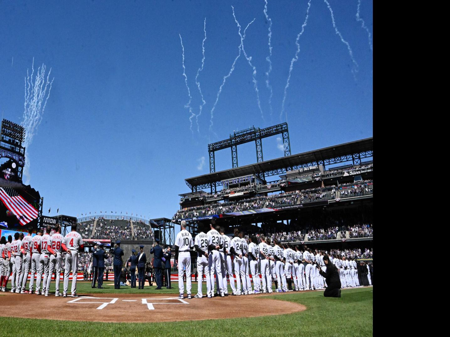 Colorado Rockies third baseman Elehuris Montero (44) waits for the