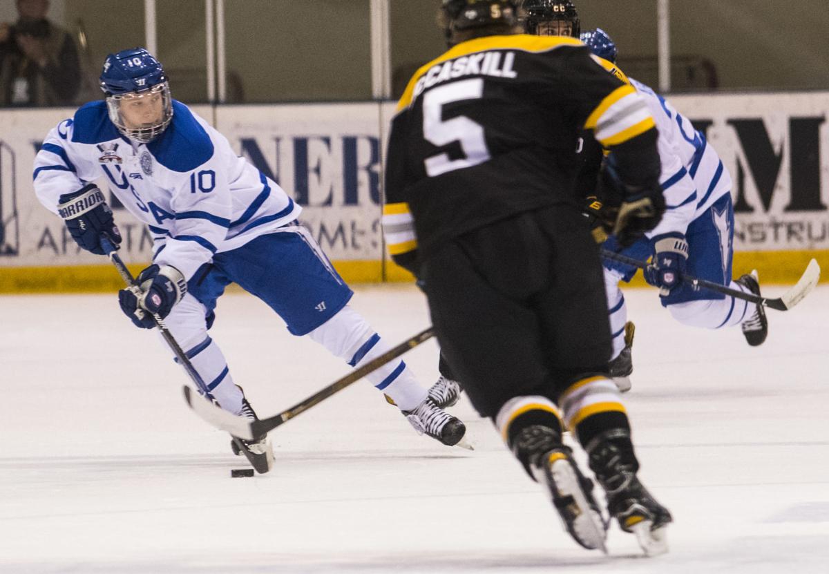 Air Force right wing Jordan Himley skates down the ice against Colorado College Friday, Dec. 29, 2017, during the first period at the Cadet Ice Arena at Air Force Academy, Colo. (The Gazette, Christian Murdock)
