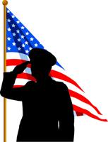 Vector silhouette of a Soldier saluting the American Flag