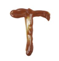Single Latin Letter T Made Of Smeared Food Sauce Isolated Over The White Background