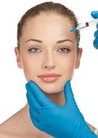 Cosmetic injection of to the pretty female face. Isolated on white background