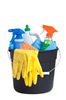 A Bucket with Cleaning Supplies isolated on White