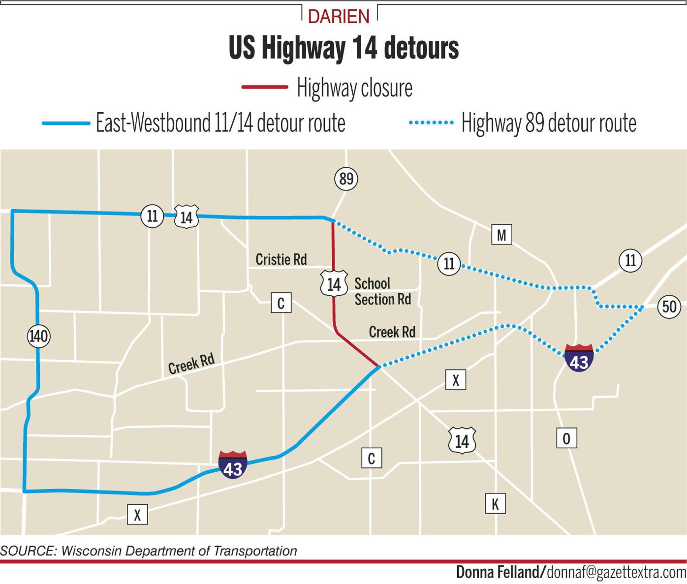 Part Of Highway 14 To Close For Construction In Darien No Meter Gazettextra Com