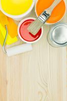 Painting Tools And Color Guide On Wooden Background